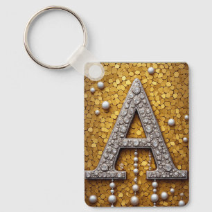 Met juwelen bezette letter A op gouden mozaïek ach Sleutelhanger