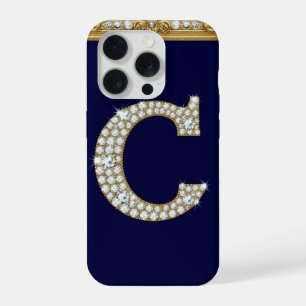 💎 Met juwelen bezette letter C ✨ Gouden barokke m iPhone 15 Pro Case