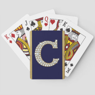 Met juwelen bezette letter C monogram in sierlijke Pokerkaarten