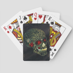 Met juwelen bezette spinnen schedel & rozen glam g pokerkaarten
