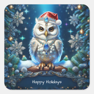 Met juwelen bezette uil met kerstmuts sticker