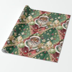 Met juwelen bezette zwarte Kerstman aquarel vintag Cadeaupapier