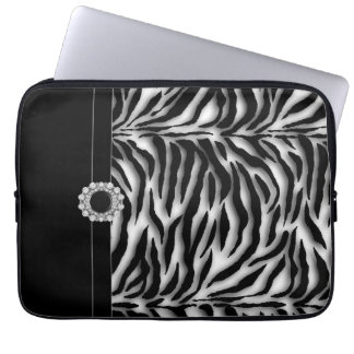 Met juwelen bezette zwarte zebra laptophoes laptop sleeve