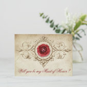 met juwelen getooid Roos |  Crimson Maid of Honor  Kaart (Staand voorkant)