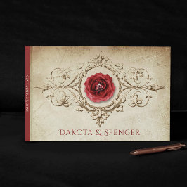 met juwelen getooid Roos | Crimson Red Gem Grunge Gastenboek