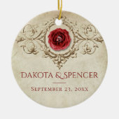 met juwelen getooid Roos | Crimson Red Gem Grunge Keramisch Ornament (Voorkant)