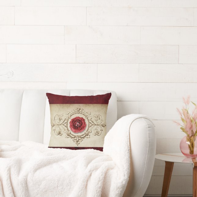 met juwelen getooid Roos |  Crimson Red Gem Grunge Kussen (Bank)