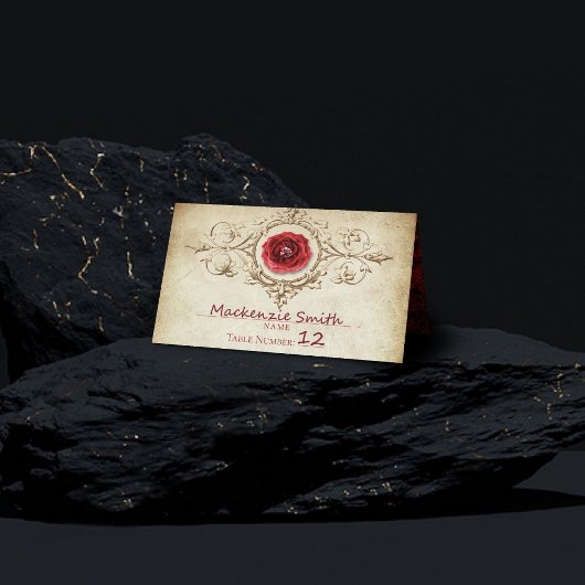 met juwelen getooid Roos |  Crimson Red Gem Grunge Plaatskaartje