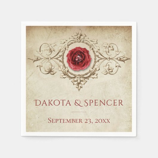 met juwelen getooid Roos |  Crimson Red Gem Grunge Servet (Voorkant)