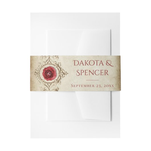 met juwelen getooid Roos |  Crimson Red Gem Grunge Uitnodigingen Wikkel (Voorkant Voorbeeld)