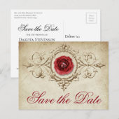 met juwelen getooid Roos |  Crimson Red Save the D Aankondigingskaart (Voorkant / Achterkant)