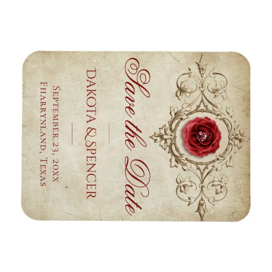 met juwelen getooid Roos |  Crimson Red Save the D Magneet (Horizontaal)