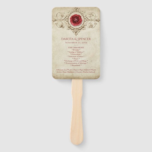 met juwelen getooid Roos |  Grunge Crimson Red-pro Handwaaier (Voorkant)