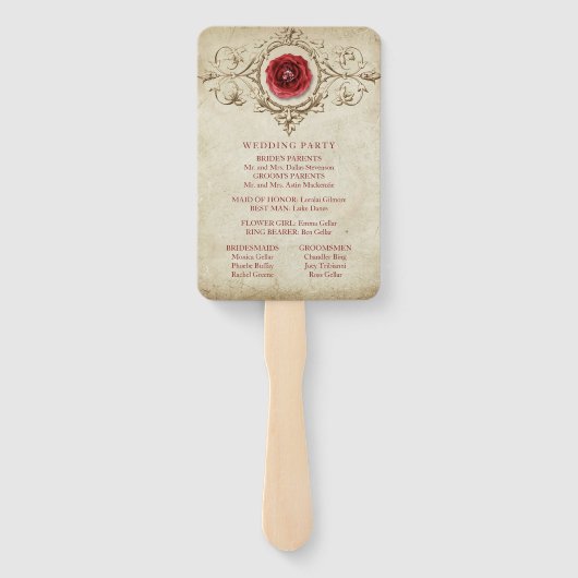 met juwelen getooid Roos |  Grunge Crimson Red-pro Handwaaier (Achterkant)