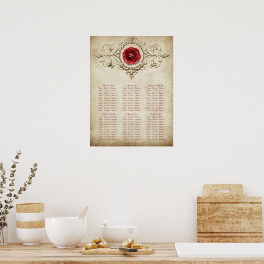 met juwelen getooid Roos | Grunge Crimson Red Zit Poster (Keuken)