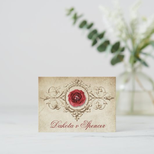 met juwelen getooid Roos |  Grunge Crimson Wishing Informatiekaartje