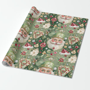 Met juwelen versierde Kerstman Aquarel Vintage Sti Cadeaupapier