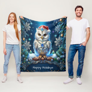 Met juwelen versierde uil met kerstmuts fleece dek deken