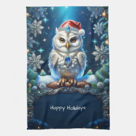 Met juwelen versierde uil met kerstmuts keukendoek theedoek