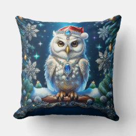 Met juwelen versierde uil met kerstmuts kussen