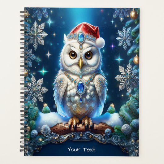 Met juwelen versierde uil met kerstmuts planner (Voorkant)