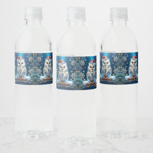 Met juwelen versierde uil met kerstmuts waterfles etiket