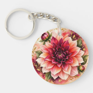 Met juwelen versierde waterverf Dahlia Tuin Sleutelhanger