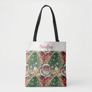 Met juwelen versierde Zwarte Kerstman Vintage Kers Tote Bag