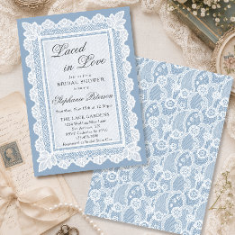 Met Kant in de Liefde Vintage Blauwe Kant Bruidsdo Kaart