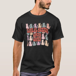 Met katten Retro kat mama papa groovy mannen vrouw T-shirt