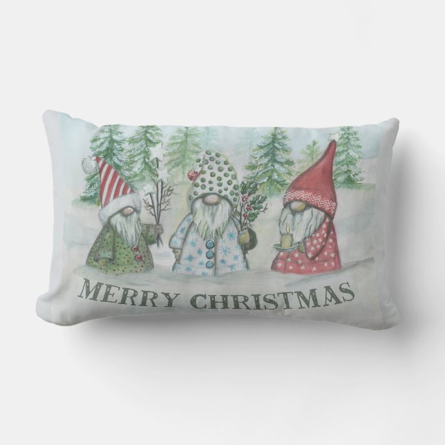 Met kerst beboste gnomen Lumbar Pillow Kussen (Voorkant)