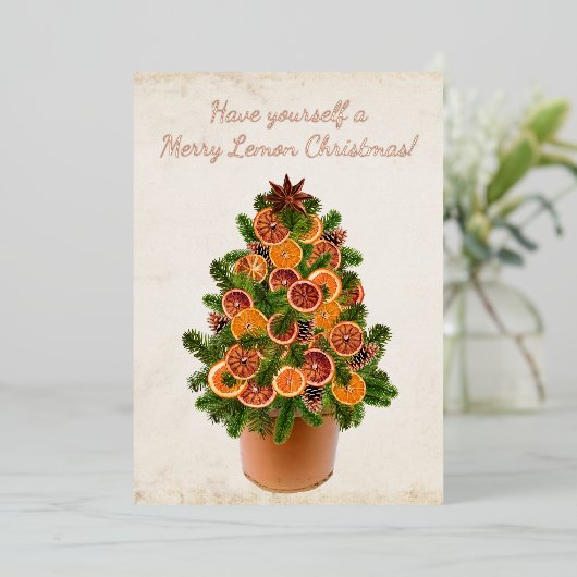 Met kerstbomen gedroogde citrusvruchten Foto's Folie Feestdagenkaart (Staand Voorkant)