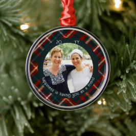 Met kerstcadeaufotogeluk ben je vrienden metalen ornament