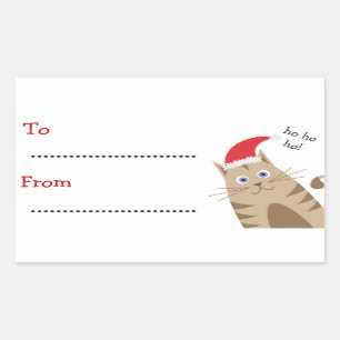 Met kerstcadeaulabels heet santa cat ho ho ho ho rechthoekige sticker