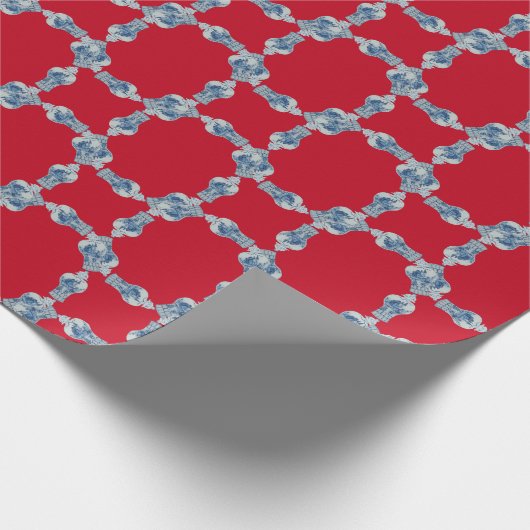 met kersthand geschilderd blauw en witte gember kw cadeaupapier (Hoek)