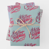 Met kersthandschrift Greetings Gray Blue Green Inpakpapier Vel (In situ)