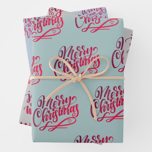 Met kersthandschrift Greetings Gray Blue Green Inpakpapier Vel (In situ)