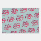 Met kersthandschrift Greetings Gray Blue Green Inpakpapier Vel (Voorkant)