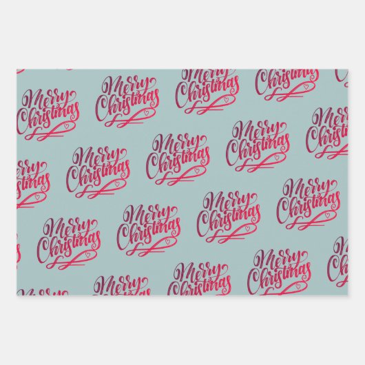 Met kersthandschrift Greetings Gray Blue Green Inpakpapier Vel (Voorkant)