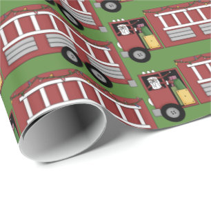 Met kerstkerstman aangedreven brandweerwagen cadeaupapier