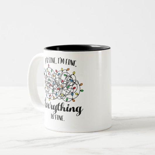 Met kerstlampjes ben ik in orde. tweekleurige koffiemok (Voorkant links)