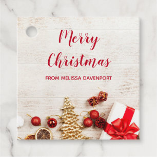 Met kerstmis behandelde items op een Rustige Woode Bedankjes Labels