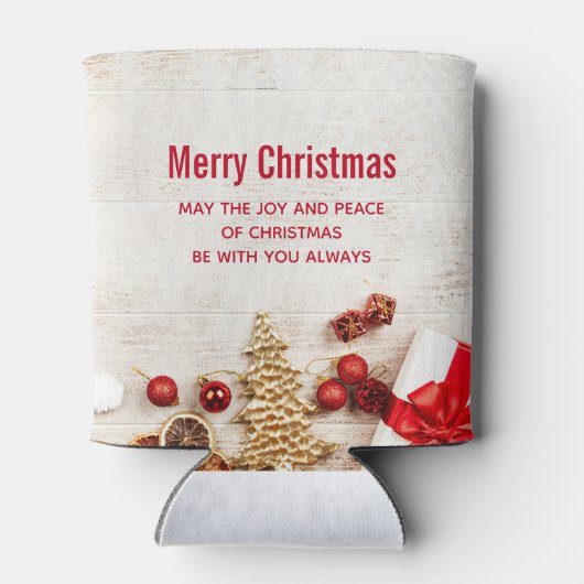 Met kerstmis behandelde items op een Rustige Woode Blikjeskoeler (Achterkant)