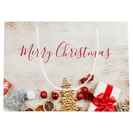 Met kerstmis behandelde items op een Rustige Woode Groot Cadeauzakje (Voorkant)