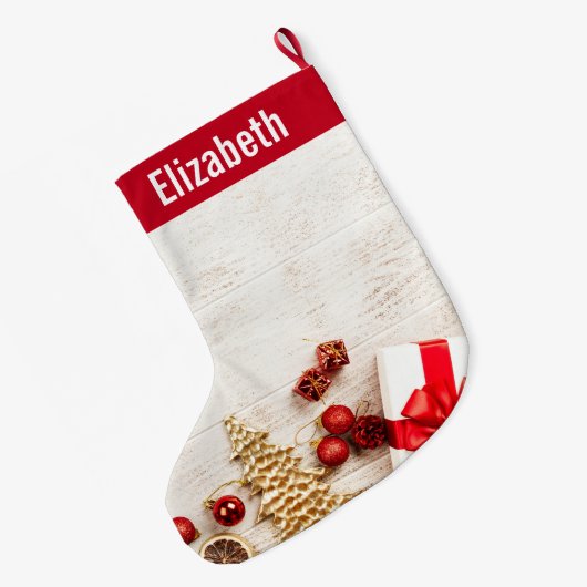 Met kerstmis behandelde items op een Rustige Woode Grote Kerstsok (Achterkant (Hangend))