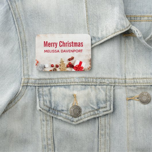 Met kerstmis behandelde items op een Rustige Woode Naamplaatje (In situ)