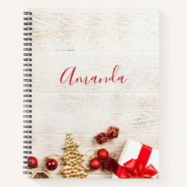 Met kerstmis behandelde items op een Rustige Woode Notitieboek