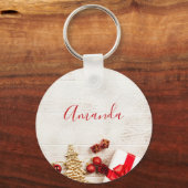 Met kerstmis behandelde items op een Rustige Woode Sleutelhanger (Voorkant)