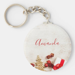 Met kerstmis behandelde items op een Rustige Woode Sleutelhanger