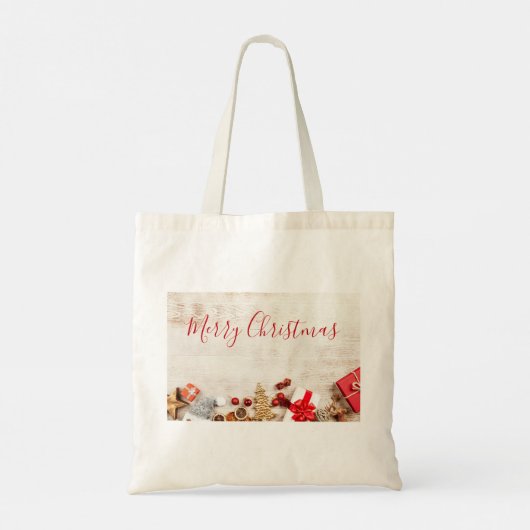 Met kerstmis behandelde items op een Rustige Woode Tote Bag (Achterkant)